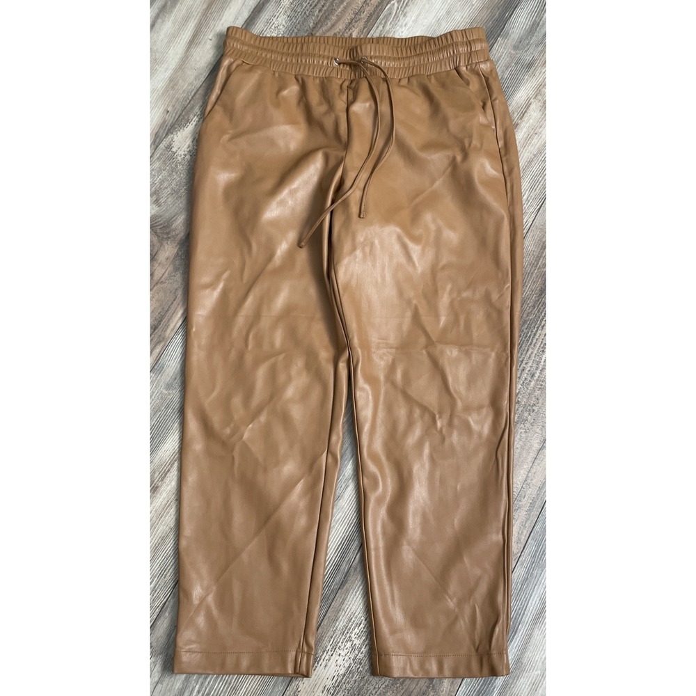 Loft Brown Faux Leather Pants With‎ Elastic Waist Size Large